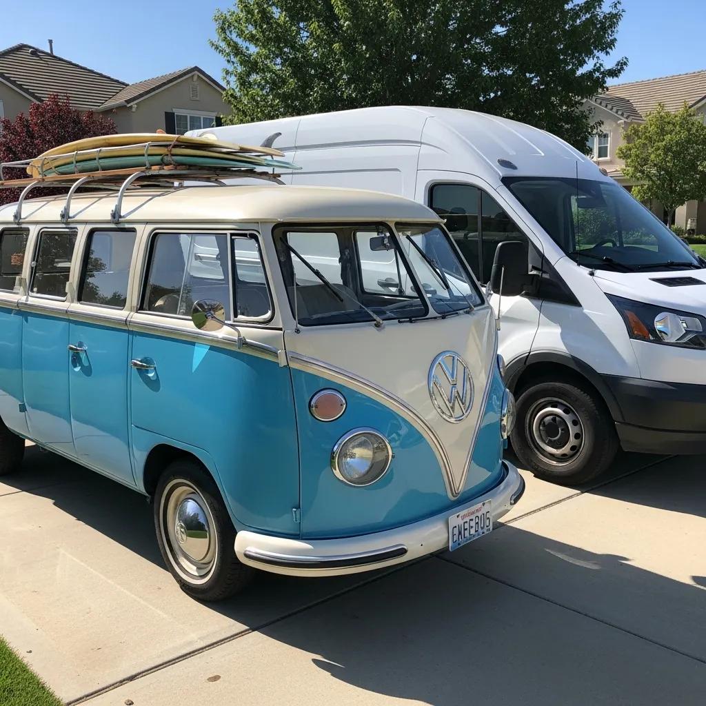 Comparison of a well-maintained van and a newer model, illustrating factors affecting van depreciation