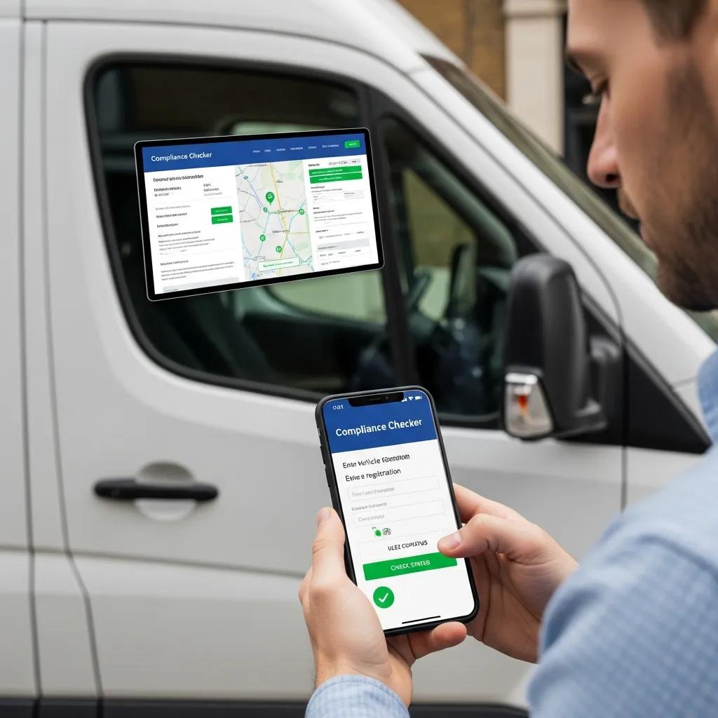 Person checking van's ULEZ compliance on smartphone
