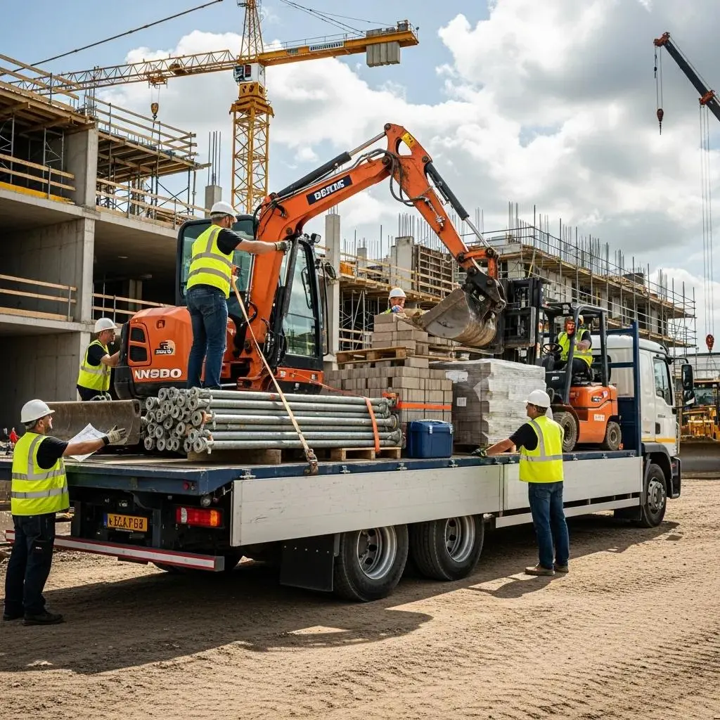 platform-truck-loaded-with-construction-equipment-at-a-construction-site-illustrating-its-common-uses