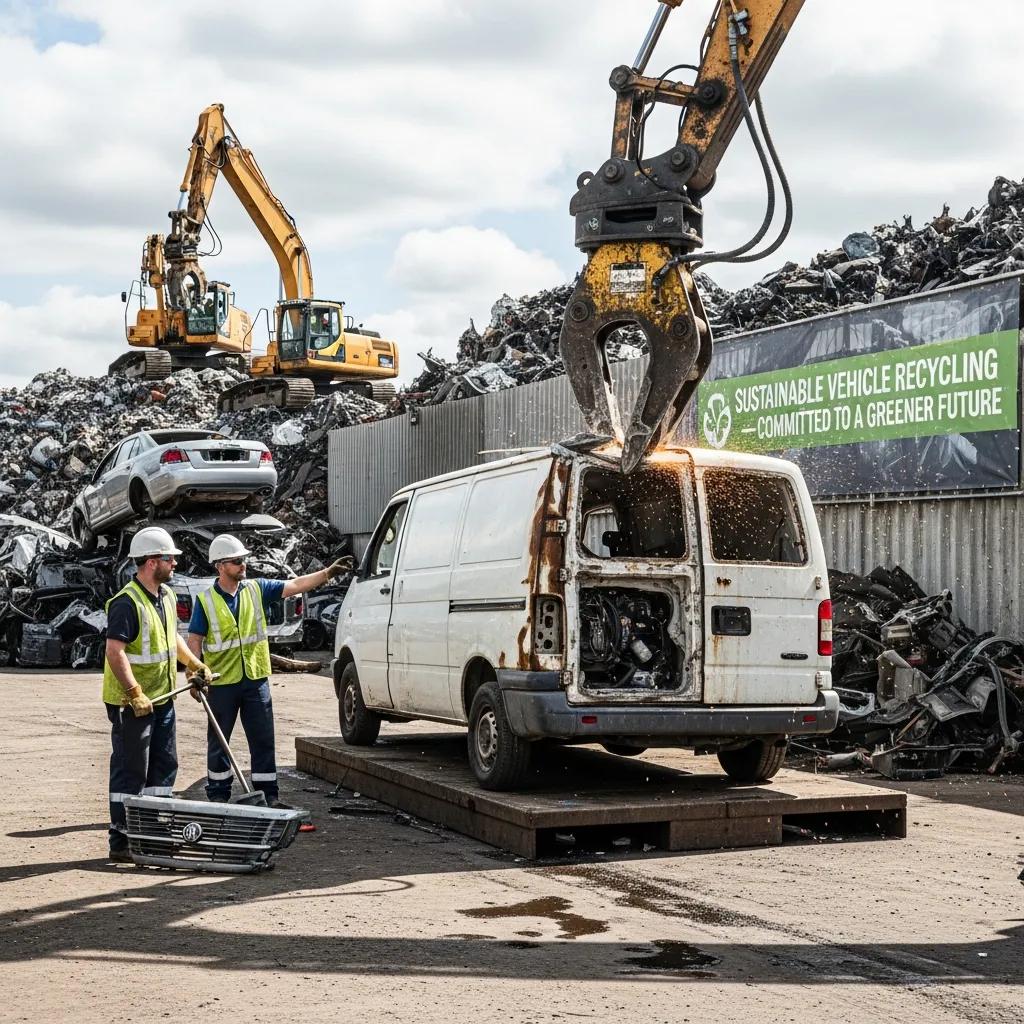 Van being scrapped at a recycling facility
