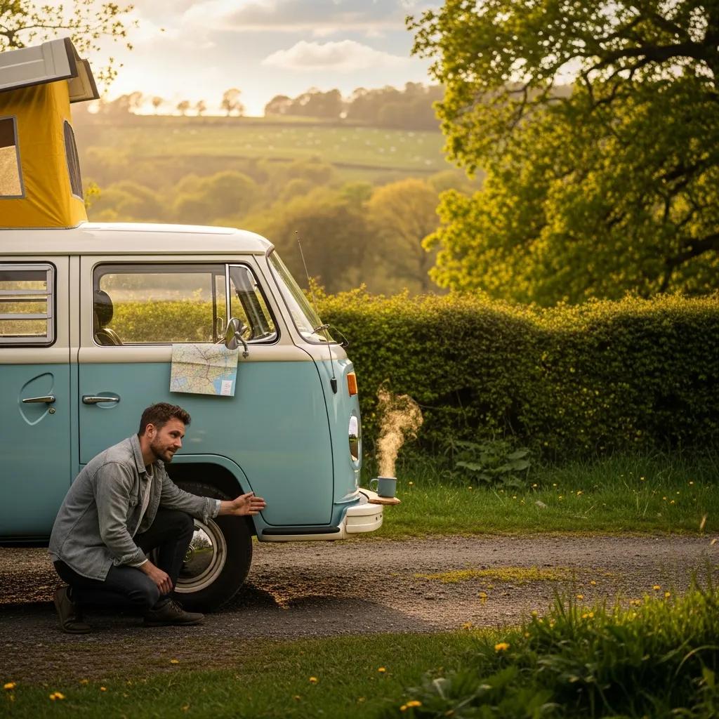 Van owner inspecting their vehicle in a serene outdoor setting, emphasizing van depreciation concerns