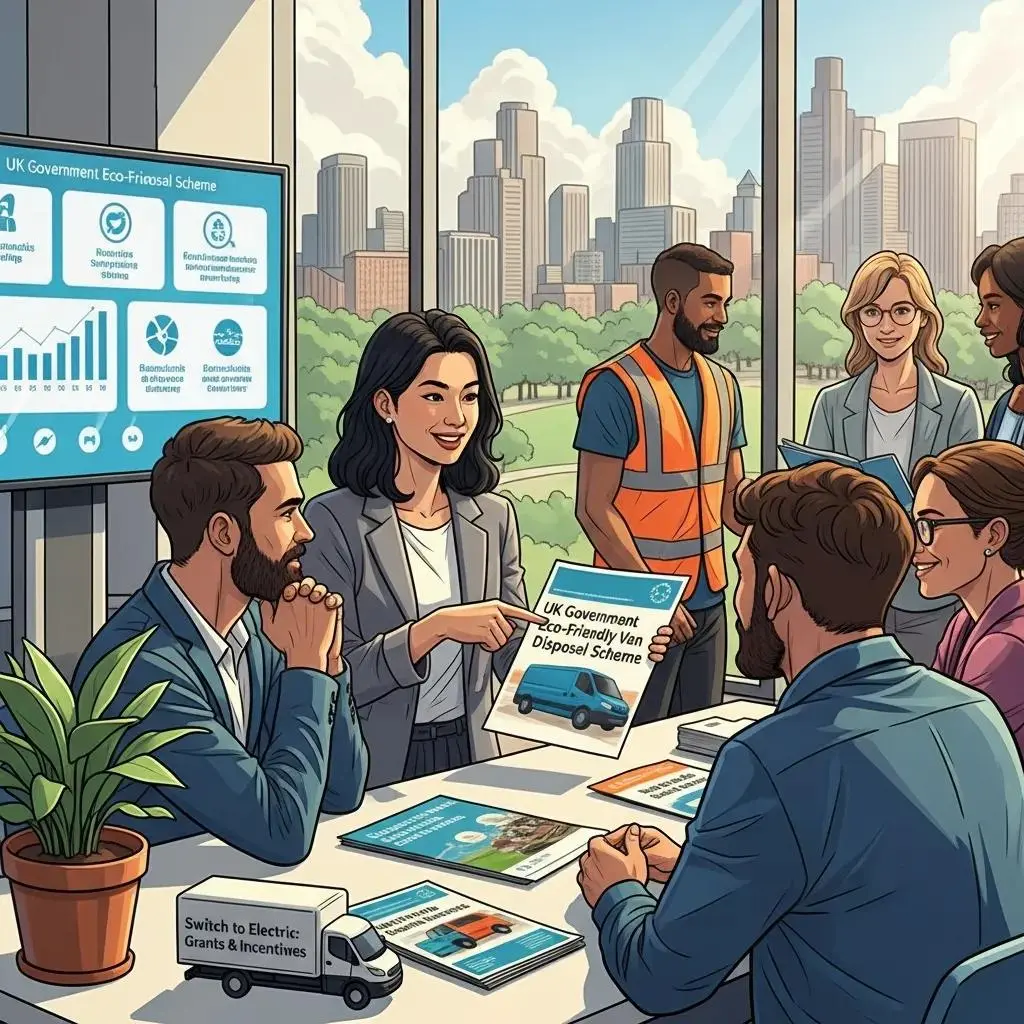 Business owners discussing UK government incentives for eco-friendly van disposal