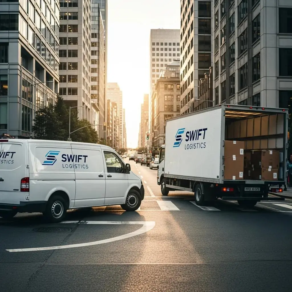 Commercial vans and trucks in an urban setting, highlighting their role in business operations