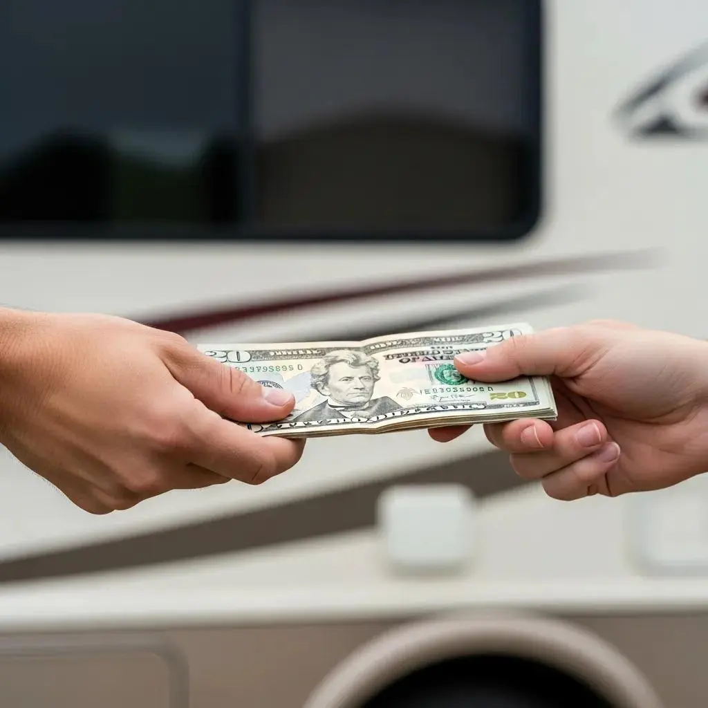 Hand receiving cash, illustrating the financial benefits of instant cash offers for motorhome sales