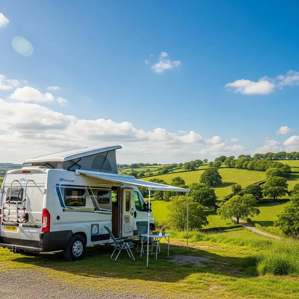 Motorhome in scenic UK countryside, representing the benefits of selling unused vehicles
