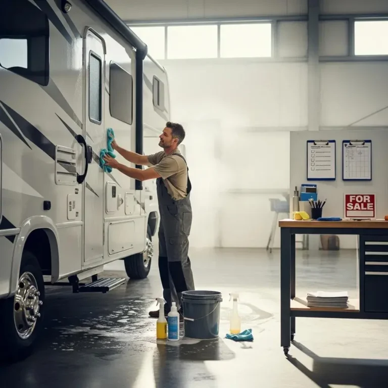 Seller preparing a motorhome for sale, highlighting practical tips for a quick and secure transaction