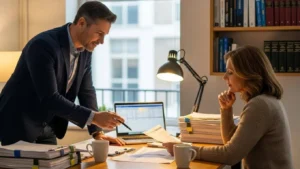 Tax consultant assisting client with IRS tax relief options